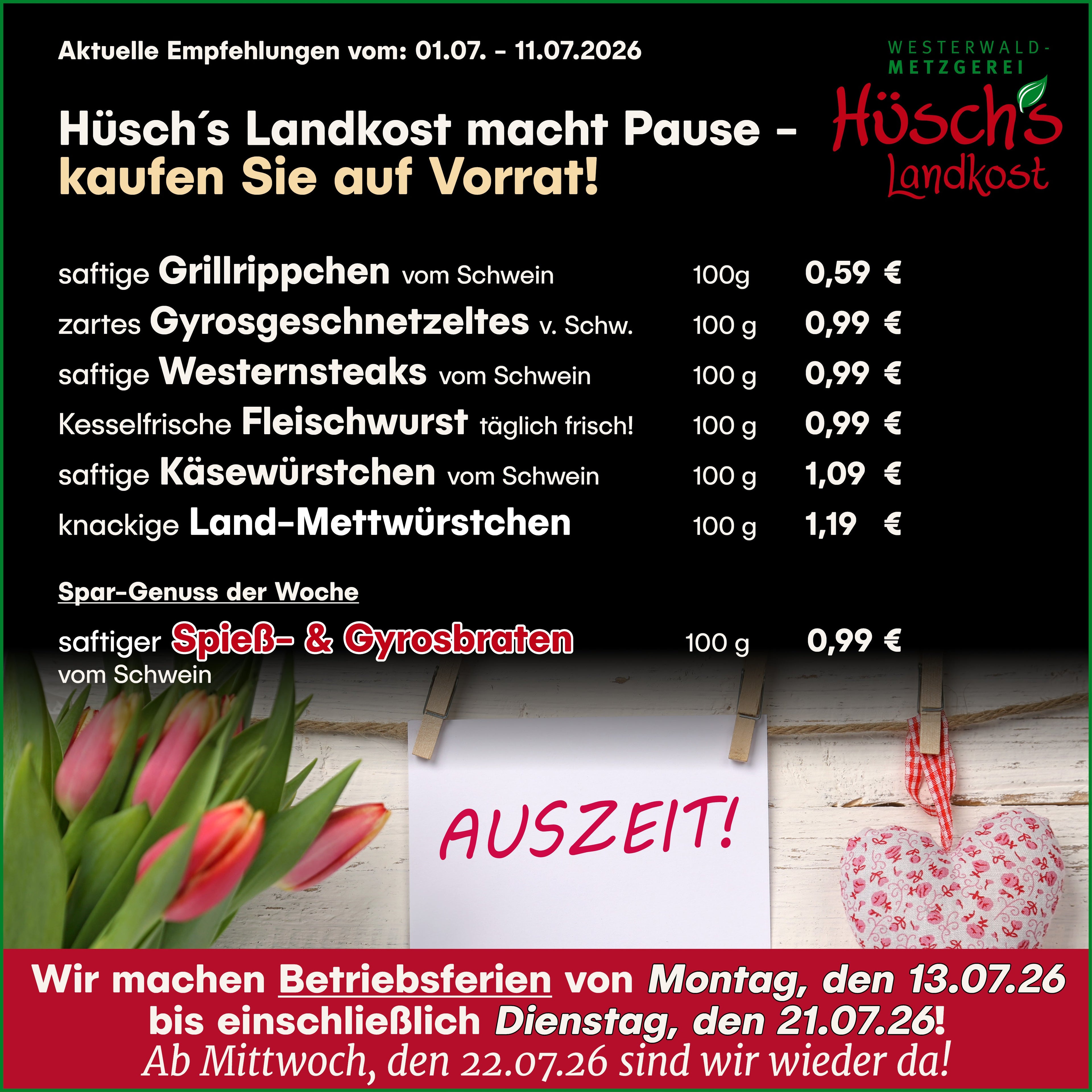 TOP-Empfehlungen bei Hüsch´s Landkost!