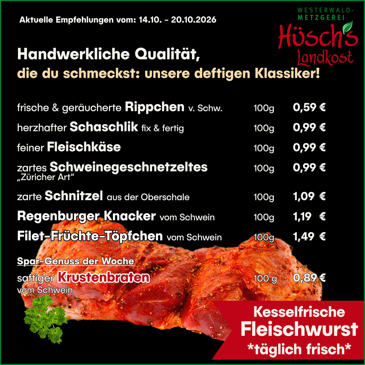 TOP-Empfehlungen bei Hüsch´s Landkost!